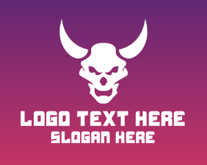 Skeletal - White Skull Horns logo design