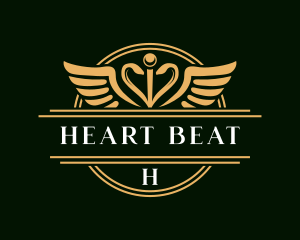 Caduceus Wings Heart logo design