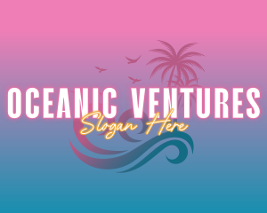 Tropical Beach Wave Vacation logo design