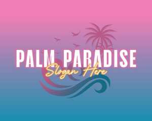 Tropical Beach Wave Tree logo design