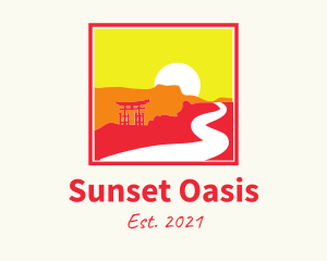 Asian Sunset Stamp  logo design