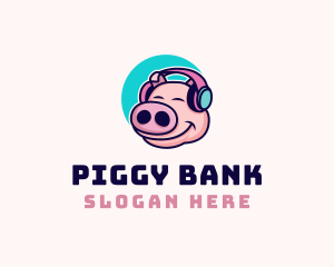 Piggy - Piglet Headphone Music logo design