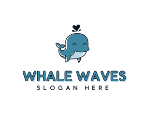 Cute Animal Whale Heart logo design