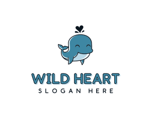 Cute Animal Whale Heart logo design