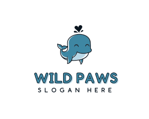 Cute Animal Whale Heart logo design