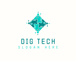 Tech Puzzle Pixel Technology logo design