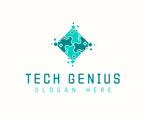 Tech Puzzle Pixel Technology logo design