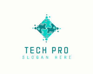 Tech Puzzle Pixel Technology logo design