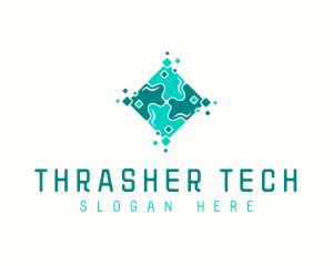 Tech Puzzle Pixel Technology logo design