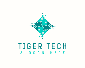 Tech Puzzle Pixel Technology logo design