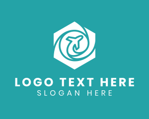 Vacation - Hexagon Swirl Airplane logo design