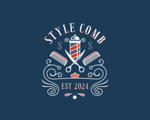 Scissors Comb Barbershop logo design