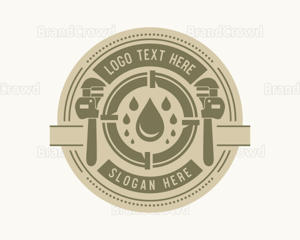 Pipe Wrench Water Emblem Logo