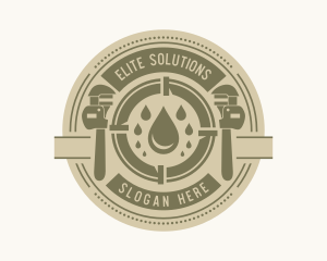 Repair Service - Pipe Wrench Water Emblem logo design