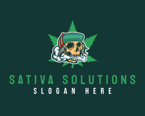 Sativa - Hipster Skull Pothead logo design