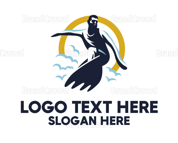 Man Surfing Instructor Logo