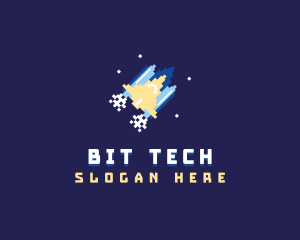 Pixel Rocket Spaceship logo design