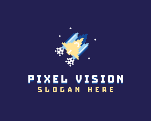 Pixel Rocket Spaceship logo design