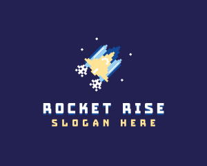 Pixel Rocket Spaceship logo design