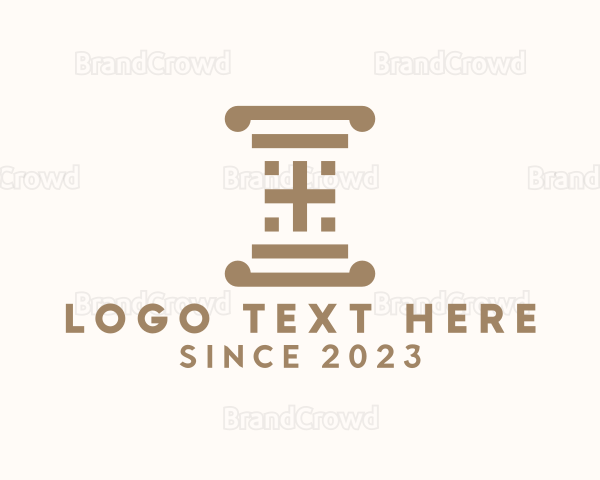 Ancient Cross Pillar Architecture Logo