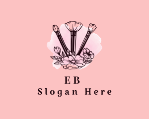 Beautician - Floral Makeup Brushes logo design