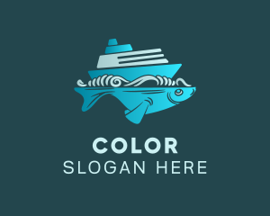 Fisherman - Blue Fishing Boat logo design