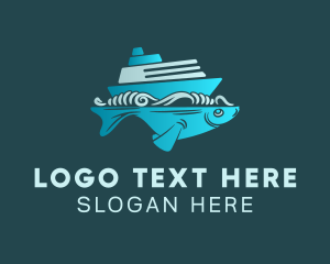 Seafood - Blue Fishing Boat logo design