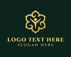 Relaxing - Golden Yoga Flower logo design