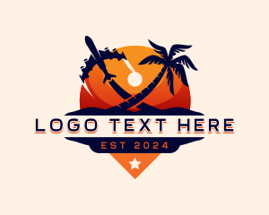 Palm Tree - Airplane Getaway Vacation logo design