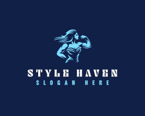 Sharp - Woman Muscle Physique logo design