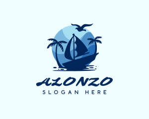 Blue Tropical Sailboat logo design