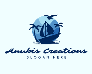 Blue Tropical Sailboat logo design