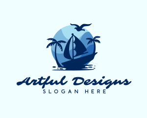 Blue Tropical Sailboat logo design