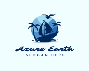 Blue Tropical Sailboat logo design