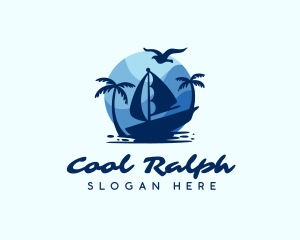 Blue Tropical Sailboat logo design