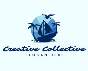 Blue Tropical Sailboat logo design