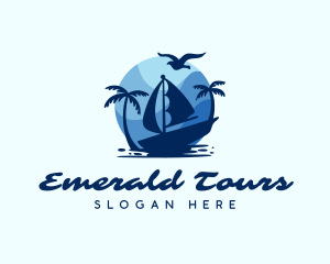 Blue Tropical Sailboat logo design