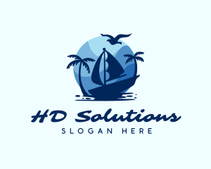 Blue Tropical Sailboat logo design