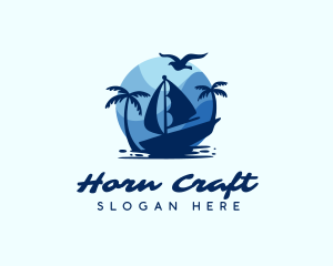 Blue Tropical Sailboat logo design