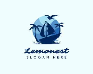 Vacation - Blue Tropical Sailboat logo design