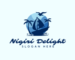 Blue Tropical Sailboat logo design