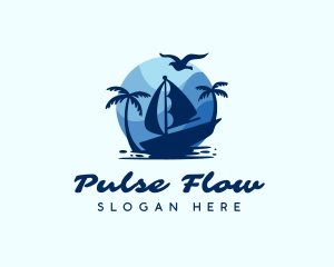 Blue Tropical Sailboat logo design