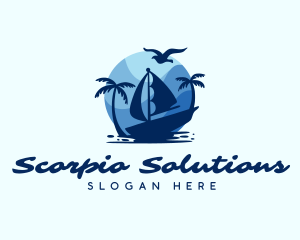 Blue Tropical Sailboat logo design