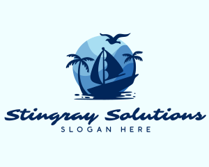 Blue Tropical Sailboat logo design