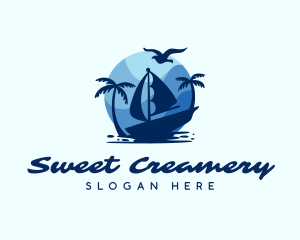 Blue Tropical Sailboat logo design