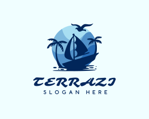 Blue Tropical Sailboat logo design