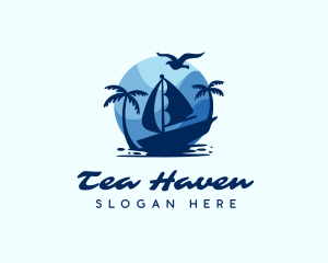 Blue Tropical Sailboat logo design