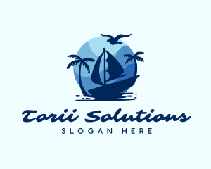 Blue Tropical Sailboat logo design