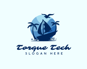 Blue Tropical Sailboat logo design