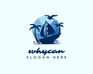 Vacation - Blue Tropical Sailboat logo design